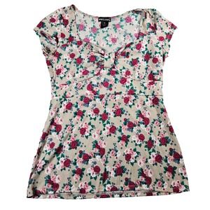 Wet Seal‎ VTG Y2k Babydoll Sz M Floral Feminine Cap Sleeve Stretchy Preppy Top